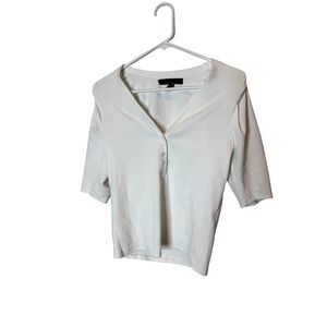 White House Black Market Shirt Womens Medium White V Neck Henley Ribbed Pima